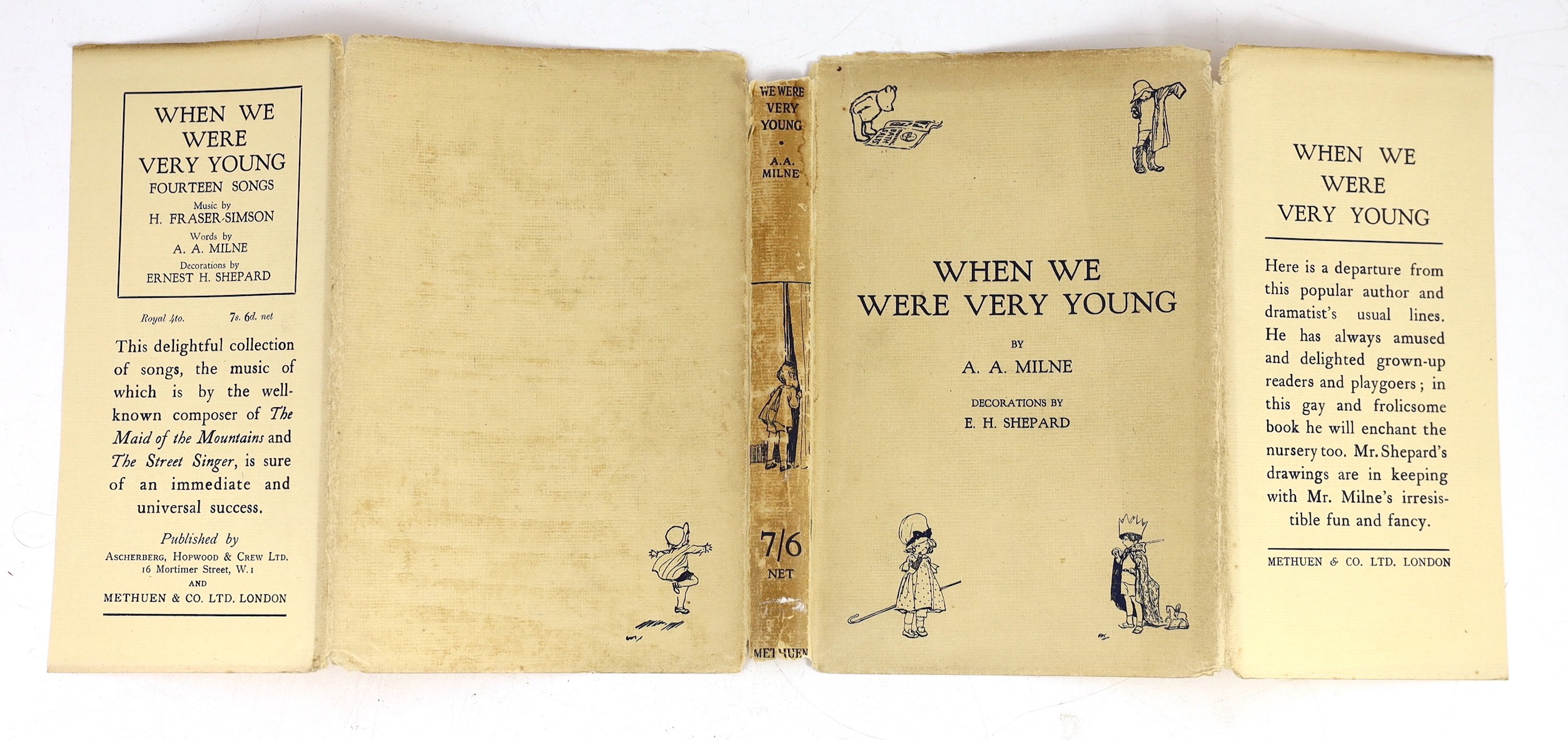 Milne, A.A - When We Were Very Young, 1st edition, 1st printing, second state with ix to foot of contents page, illustrated by Ernest Shepard, original blue pictorial cloth gilt stamped, with d/j, ownership inscription (